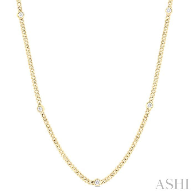 1/2 Ctw Bezel-Set Round-Cut Diamond Curb & Cuban Link Fashion Station Necklace in 14K Yellow Gold 1/2 Ctw Bezel-Set Round-Cut Diamond Curb & Cuban Link Fashion Station Necklace in 14K Yellow Gold