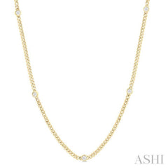 1/2 Ctw Bezel-Set Round-Cut Diamond Curb & Cuban Link Fashion Station Necklace in 14K Yellow Gold 1/2 Ctw Bezel-Set Round-Cut Diamond Curb & Cuban Link Fashion Station Necklace in 14K Yellow Gold