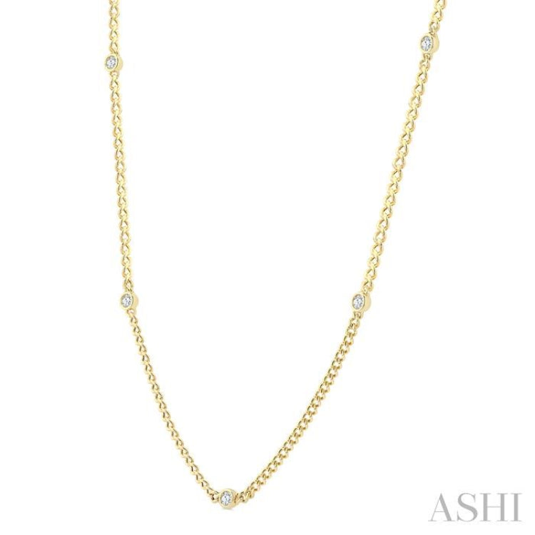 1/2 Ctw Bezel-Set Round-Cut Diamond Curb & Cuban Link Fashion Station Necklace in 14K Yellow Gold 1/2 Ctw Bezel-Set Round-Cut Diamond Curb & Cuban Link Fashion Station Necklace in 14K Yellow Gold