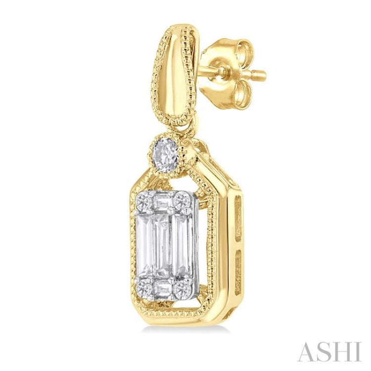 1/3 Ctw Fusion Baguette and Round Cut Diamond Fashion Earrings in 14K Yellow and White Gold 1/3 Ctw Fusion Baguette and Round Cut Diamond Fashion Earrings in 14K Yellow and White Gold