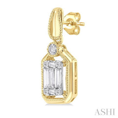 1/3 Ctw Fusion Baguette and Round Cut Diamond Fashion Earrings in 14K Yellow and White Gold 1/3 Ctw Fusion Baguette and Round Cut Diamond Fashion Earrings in 14K Yellow and White Gold