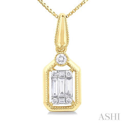 1/6 Ctw Fusion Baguette and Round Cut Diamond Fashion Pendant With Chain in 14K Yellow and White Gold 1/6 Ctw Fusion Baguette and Round Cut Diamond Fashion Pendant With Chain in 14K Yellow and White Gold