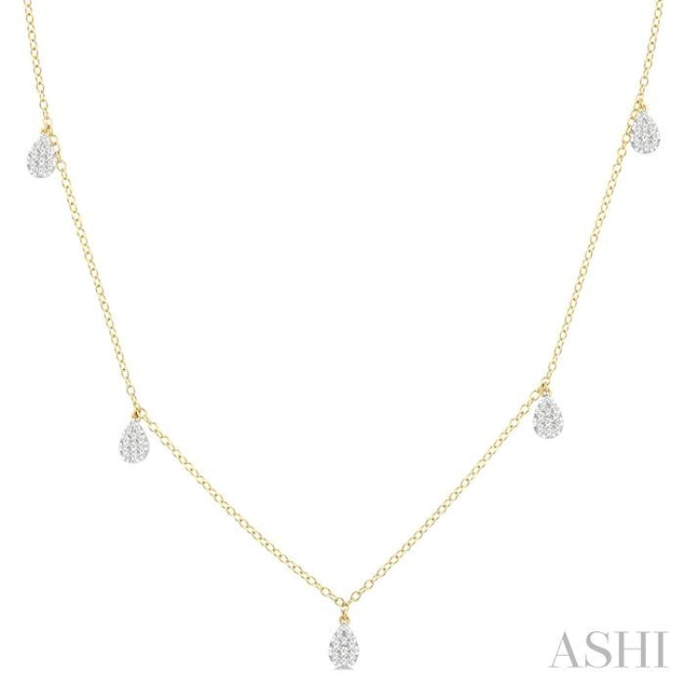 1/3 Ctw Lovebright Pear Motif Round Cut Diamond Station Necklace in 14K Yellow Gold 1/3 Ctw Lovebright Pear Motif Round Cut Diamond Station Necklace in 14K Yellow Gold