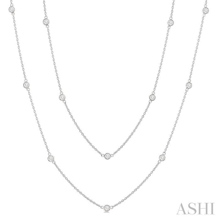 1 Ctw Bezel Set Round Cut Diamond Station Long Necklace in 14K White Gold 1 Ctw Bezel Set Round Cut Diamond Station Long Necklace in 14K White Gold