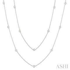 1 Ctw Bezel Set Round Cut Diamond Station Long Necklace in 14K White Gold 1 Ctw Bezel Set Round Cut Diamond Station Long Necklace in 14K White Gold