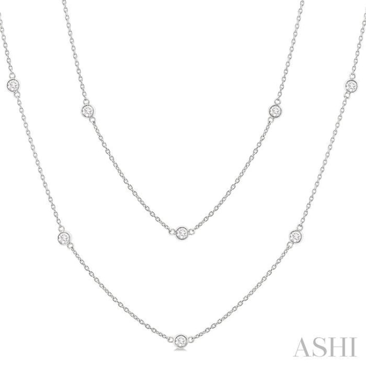 1 Ctw Bezel Set Round Cut Diamond Station Long Necklace in 14K White Gold 1 Ctw Bezel Set Round Cut Diamond Station Long Necklace in 14K White Gold