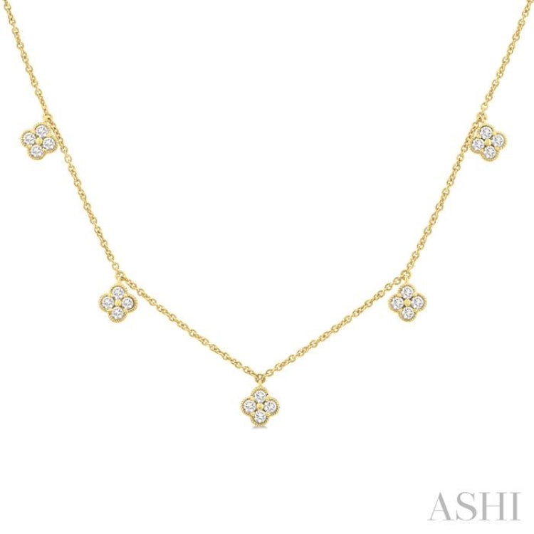 5/8 Ctw Clover Round Cut Diamond Station Necklace in 14K Yellow Gold 5/8 Ctw Clover Round Cut Diamond Station Necklace in 14K Yellow Gold