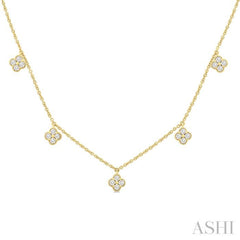 5/8 Ctw Clover Round Cut Diamond Station Necklace in 14K Yellow Gold 5/8 Ctw Clover Round Cut Diamond Station Necklace in 14K Yellow Gold