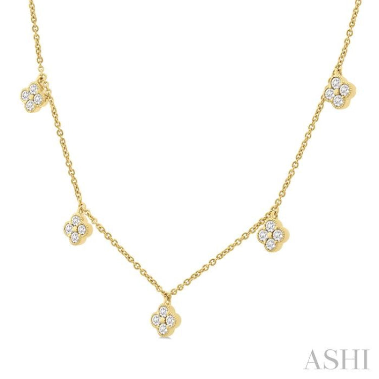 5/8 Ctw Clover Round Cut Diamond Station Necklace in 14K Yellow Gold 5/8 Ctw Clover Round Cut Diamond Station Necklace in 14K Yellow Gold