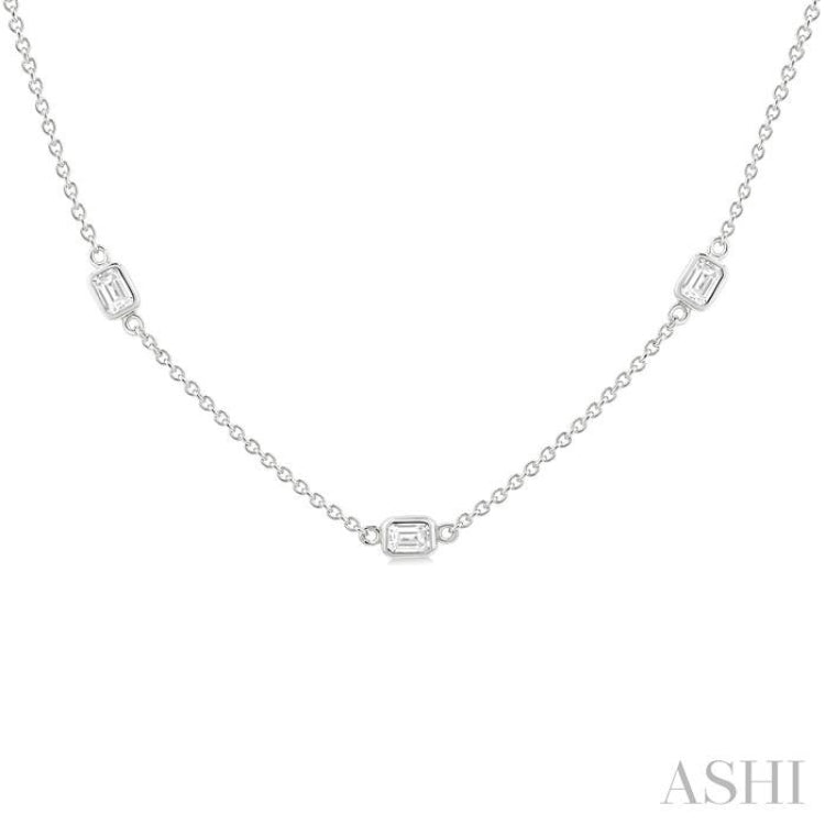 1 1/2 Ctw Emerald Cut Diamond Station Necklace in 14K White Gold 1 1/2 Ctw Emerald Cut Diamond Station Necklace in 14K White Gold