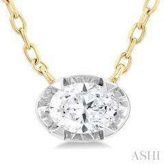 1/4 Ctw Oval and Bezel Set Round Cut Diamond Station Necklace in 14K Yellow and White Gold 1/4 Ctw Oval and Bezel Set Round Cut Diamond Station Necklace in 14K Yellow and White Gold