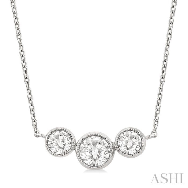 1 Ctw Past, Present & Future 3-Stone Bezel Set Round Cut Diamond Necklace in 14K White Gold 1 Ctw Past, Present & Future 3-Stone Bezel Set Round Cut Diamond Necklace in 14K White Gold