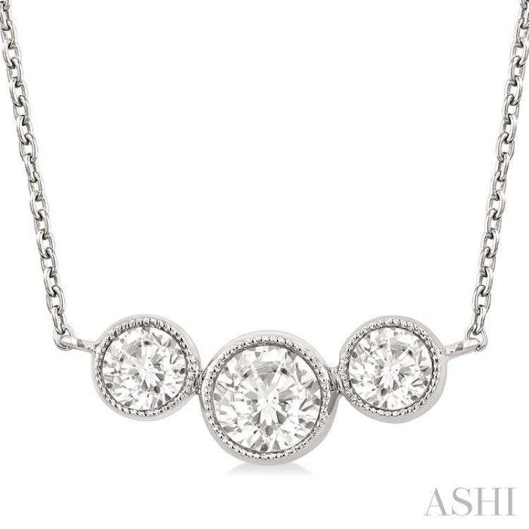 1 Ctw Past, Present & Future 3-Stone Bezel Set Round Cut Diamond Necklace in 14K White Gold 1 Ctw Past, Present & Future 3-Stone Bezel Set Round Cut Diamond Necklace in 14K White Gold