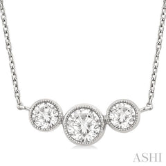 1 Ctw Past, Present & Future 3-Stone Bezel Set Round Cut Diamond Necklace in 14K White Gold 1 Ctw Past, Present & Future 3-Stone Bezel Set Round Cut Diamond Necklace in 14K White Gold