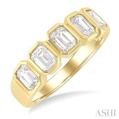 1 1/2 Ctw Bezel Set 5-Stone Emerald Cut Diamond Fashion Band in 14K Yellow Gold 1 1/2 Ctw Bezel Set 5-Stone Emerald Cut Diamond Fashion Band in 14K Yellow Gold