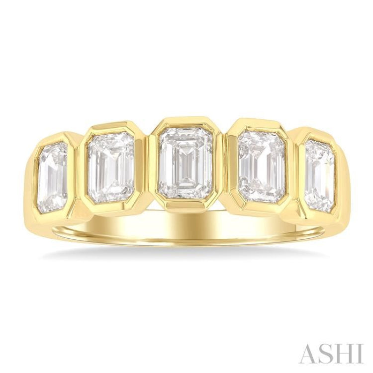 1 1/2 Ctw Bezel Set 5-Stone Emerald Cut Diamond Fashion Band in 14K Yellow Gold 1 1/2 Ctw Bezel Set 5-Stone Emerald Cut Diamond Fashion Band in 14K Yellow Gold