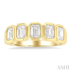1 1/2 Ctw Bezel Set 5-Stone Emerald Cut Diamond Fashion Band in 14K Yellow Gold 1 1/2 Ctw Bezel Set 5-Stone Emerald Cut Diamond Fashion Band in 14K Yellow Gold