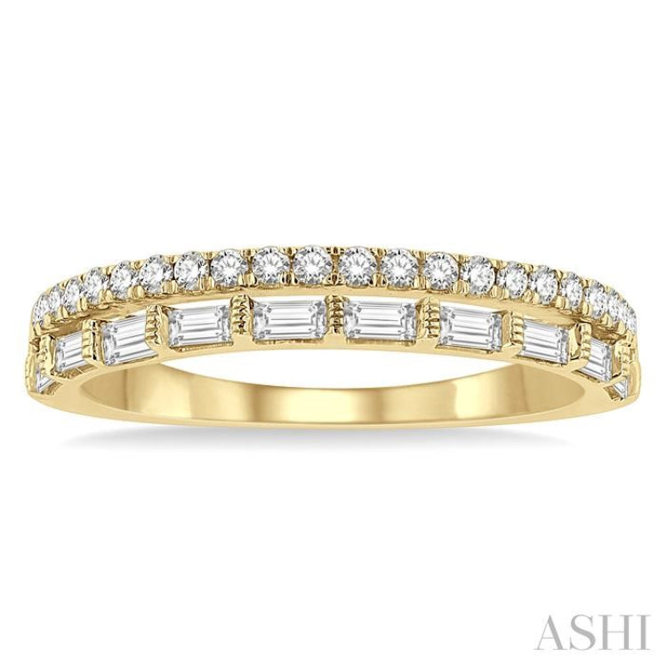 1/2 Ctw Parallel Row Baguette and Round Cut Diamond Stackable Fashion Band in 14K Yellow Gold 1/2 Ctw Parallel Row Baguette and Round Cut Diamond Stackable Fashion Band in 14K Yellow Gold