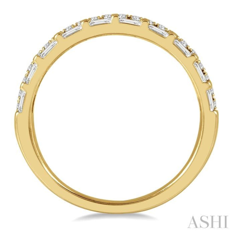 1/2 Ctw Parallel Row Baguette and Round Cut Diamond Stackable Fashion Band in 14K Yellow Gold 1/2 Ctw Parallel Row Baguette and Round Cut Diamond Stackable Fashion Band in 14K Yellow Gold