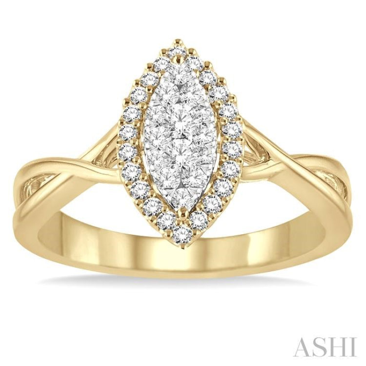 1/3 Ctw Marquise Shape Round Cut Diamond Lovebright Ring in 14K Yellow and White Gold