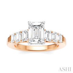 1 Ctw Emerald Shape Emerald and Round Cut Diamond Semi-Mount Engagement Ring in 14K Rose and White Gold