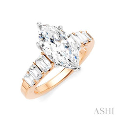 1 Ctw Marquise Shape Emerald and Round Cut Diamond Semi-Mount Engagement Ring in 14K Rose and White Gold
