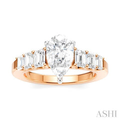 1 Ctw Pear Shape Emerald and Round Cut Diamond Semi-Mount Engagement Ring in 14K Rose and White Gold