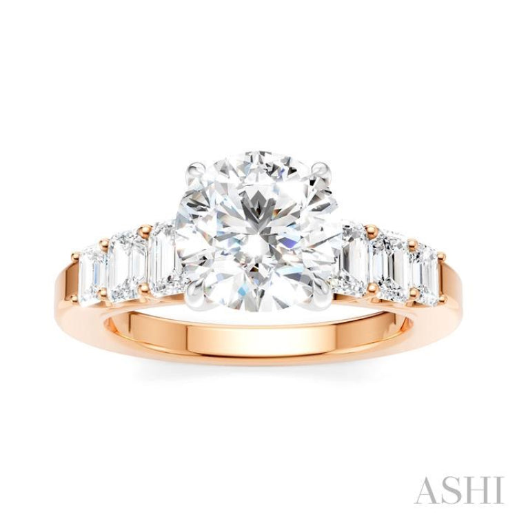 1 Ctw Round Shape Emerald and Round Cut Diamond Semi-Mount Engagement Ring in 14K Rose and White Gold