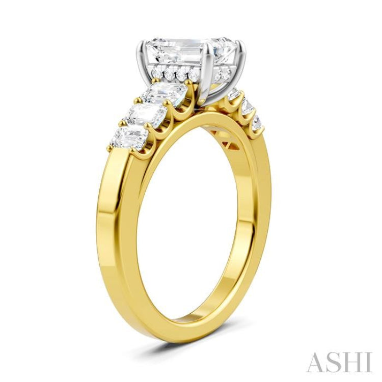 1 Ctw Emerald Shape Emerald and Round Cut Diamond Semi-Mount Engagement Ring in 14K Yellow and White Gold