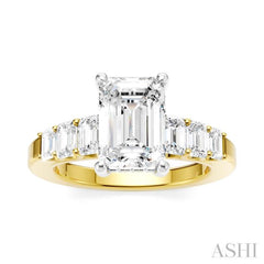 1 Ctw Emerald Shape Emerald and Round Cut Diamond Semi-Mount Engagement Ring in 14K Yellow and White Gold
