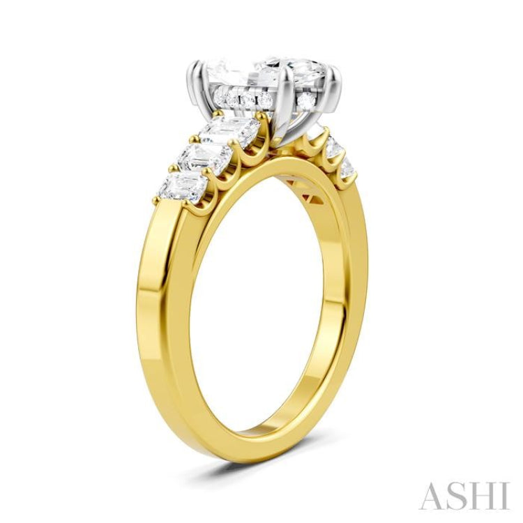 1 Ctw Marquise Shape Emerald and Round Cut Diamond Semi-Mount Engagement Ring in 14K Yellow and White Gold