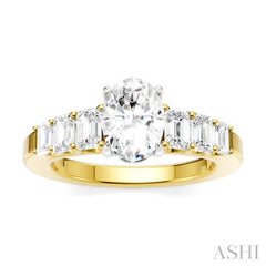 1 Ctw Oval Shape Emerald and Round Cut Diamond Semi-Mount Engagement Ring in 14K yellow and White Gold