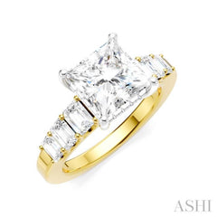 1 Ctw Princess Shape Emerald and Round Cut Diamond Semi-Mount Engagement Ring in 14K Yellow and White Gold