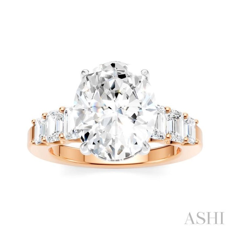 1 1/4 Ctw Oval Shape Emerald and Round Cut Diamond Semi-Mount Engagement Ring in 14K Rose and White Gold