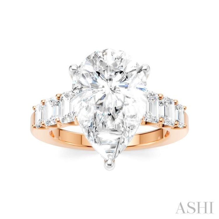 1 1/4 Ctw Pear Shape Emerald and Round Cut Diamond Semi-Mount Engagement Ring in 14K Rose and White Gold