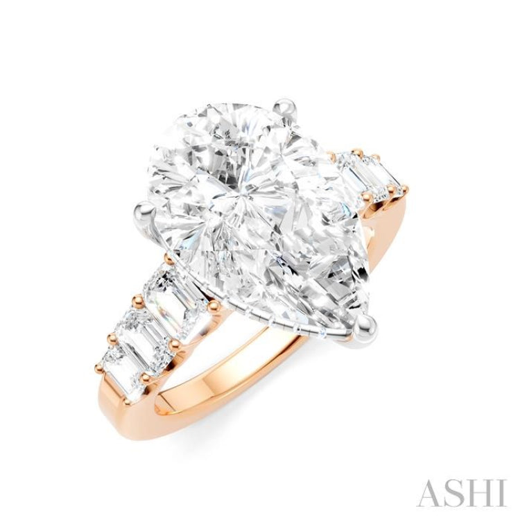 1 1/4 Ctw Pear Shape Emerald and Round Cut Diamond Semi-Mount Engagement Ring in 14K Rose and White Gold