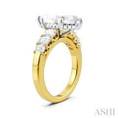 1 1/5 Ctw Marquise Shape Emerald and Round Cut Diamond Semi-Mount Engagement Ring in 14K Yellow and White Gold