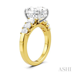 1 1/4 Ctw Oval Shape Emerald and Round Cut Diamond Semi-Mount Engagement Ring in 14K Yellow and White Gold