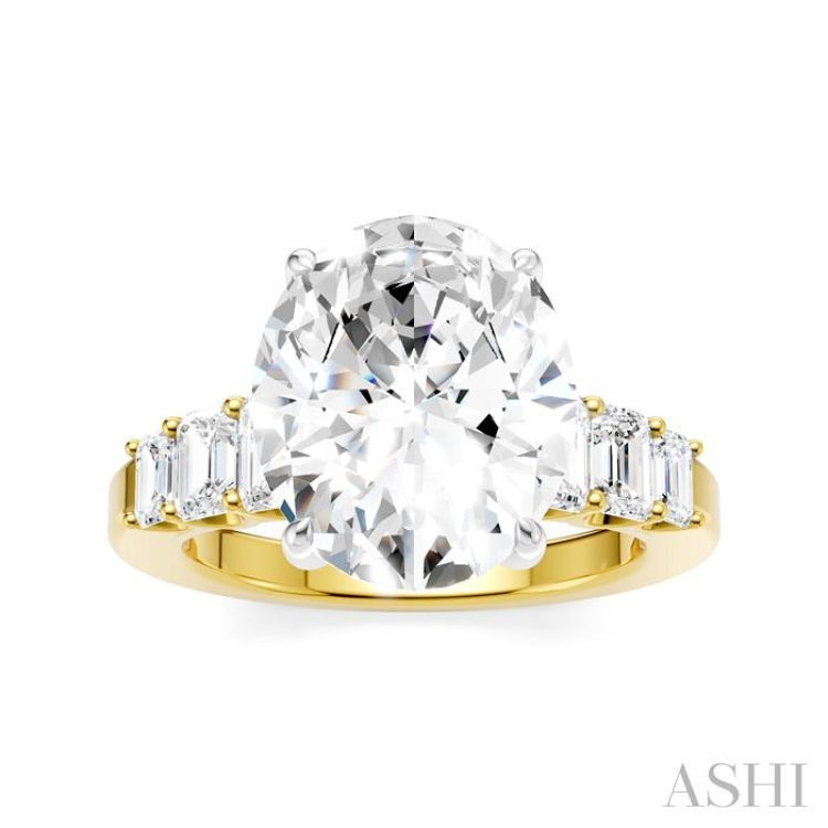 1 1/4 Ctw Oval Shape Emerald and Round Cut Diamond Semi-Mount Engagement Ring in 14K Yellow and White Gold