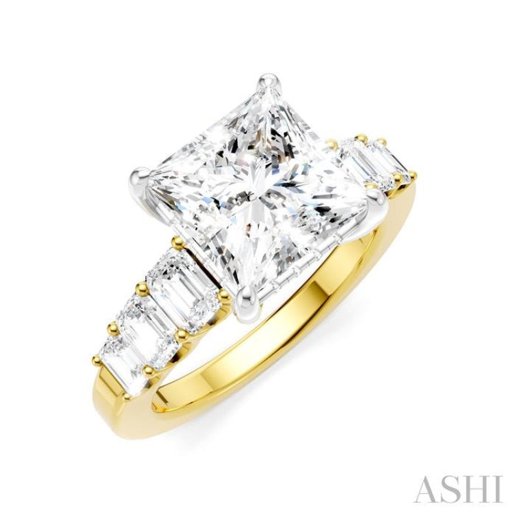 1 1/4 Ctw Princess Shape Emerald and Round Cut Diamond Semi-Mount Engagement Ring in 14K Yellow and White Gold