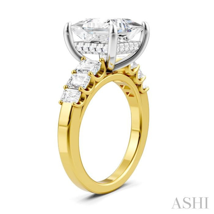 1 1/4 Ctw Princess Shape Emerald and Round Cut Diamond Semi-Mount Engagement Ring in 14K Yellow and White Gold