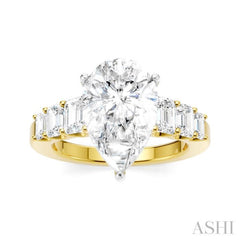 1 1/4 Ctw Pear Shape Emerald and Round Cut Diamond Semi-Mount Engagement Ring in 14K Yellow and White Gold