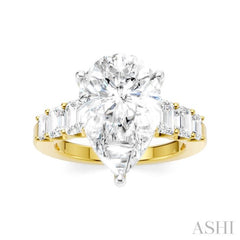 1 1/4 Ctw Pear Shape Emerald and Round Cut Diamond Semi-Mount Engagement Ring in 14K Yellow and White Gold