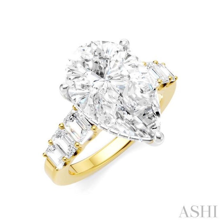 1 1/4 Ctw Pear Shape Emerald and Round Cut Diamond Semi-Mount Engagement Ring in 14K Yellow and White Gold