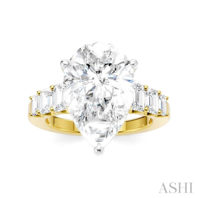 1 1/4 Ctw Pear Shape Emerald and Round Cut Diamond Semi-Mount Engagement Ring in 14K Yellow and White Gold