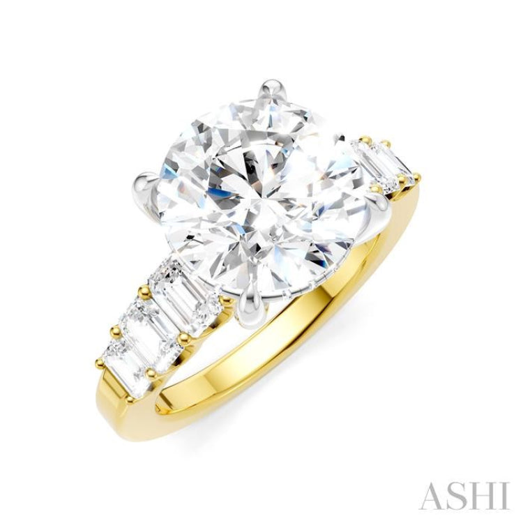 1 1/4 Ctw Round Shape Emerald and Round Cut Diamond Semi-Mount Engagement Ring in 14K Yellow and White Gold