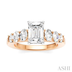 1 Ctw Emerald Shape Oval and Round Cut Diamond Semi-Mount Engagement Ring in 14K Rose and White Gold