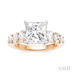 1 Ctw Princess Shape Oval and Round Cut Diamond Semi-Mount Engagement Ring in 14K Rose and White Gold