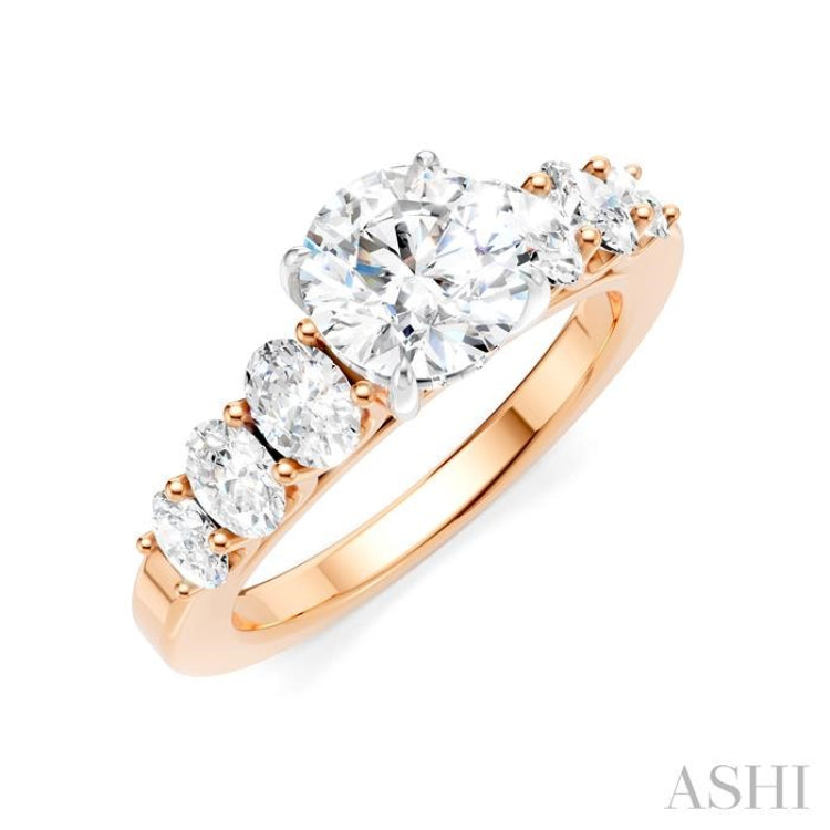 1 Ctw Round Shape Oval and Round Cut Diamond Semi-Mount Engagement Ring in 14K Rose and White Gold