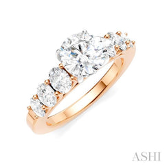 1 Ctw Round Shape Oval and Round Cut Diamond Semi-Mount Engagement Ring in 14K Rose and White Gold